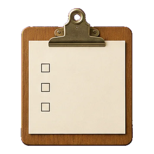 A clipboard holding a sheet with three tick boxes